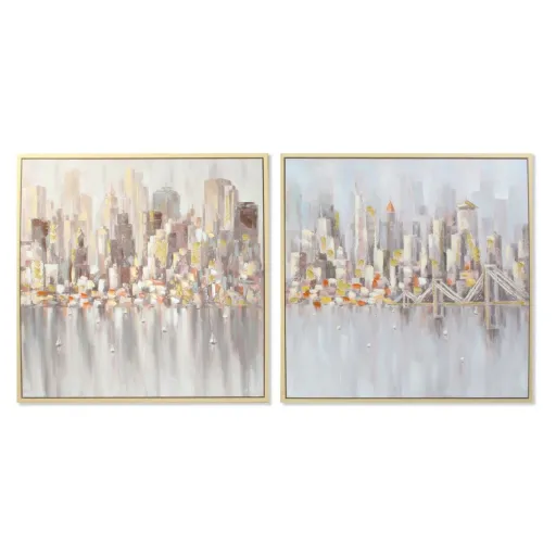 Pintura DKD Home Decor Cidade 100 x 4 x 100 cm Loft (2 Unidades)