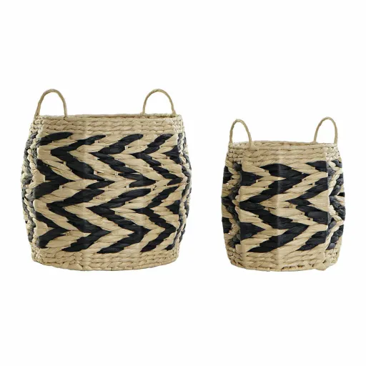 Conjunto de Cestas DKD Home Decor Preto Marrom Claro Fibra Natural Boho 30 x 30 x 30 cm 2 Peças (2 Unidades)