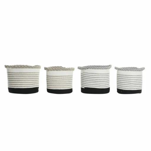 Conjunto de Cestas DKD Home Decor Branco Castanho Preto Cinzento Riscas Boho 30 x 30 x 30 cm Plástico 2 Peças (2 Unidades) (4 pc