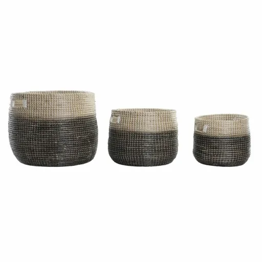 Conjunto de Cestas DKD Home Decor Natural Cinzento Zostera Marina (3 pcs) (37 x 37 x 40 cm)