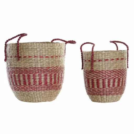 Conjunto de Cestas DKD Home Decor Natural Vermelho Zostera Marina (2 pcs) (34 x 34 x 40 cm)