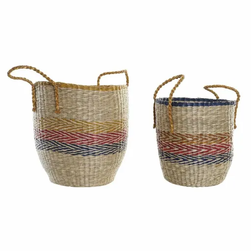 Conjunto de Cestas DKD Home Decor Laranja Verde Zostera Marina (35 x 22 x 46 cm) (2 pcs)