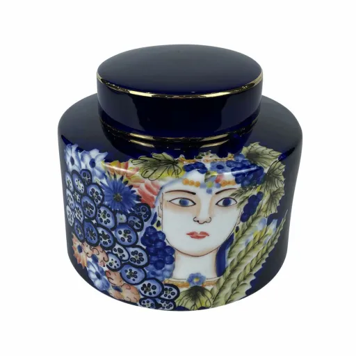 Vaso DKD Home Decor Face Porcelana Azul Multicolor 17 x 17 x 16 cm