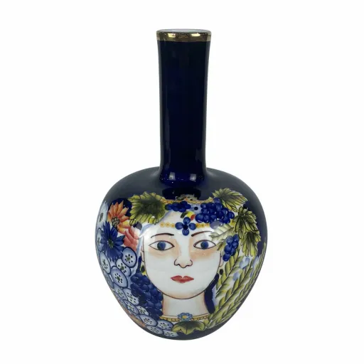 Vaso DKD Home Decor Face Porcelana Azul Multicolor 17 x 17 x 30 cm