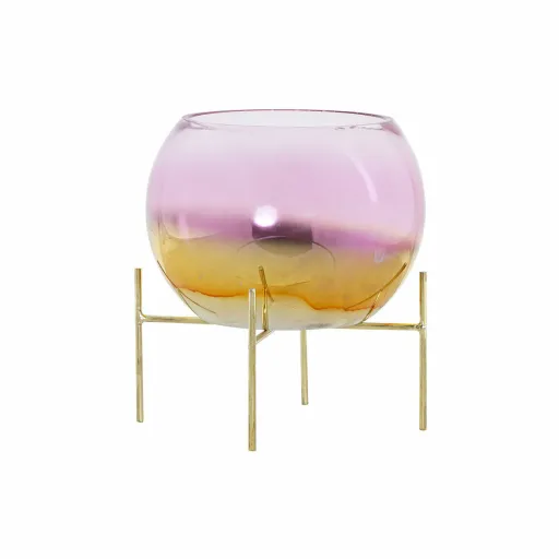 Castiçais DKD Home Decor 8424001830619 Cor de Rosa Dourado Metal Cristal 19 x 19 x 20,5 cm