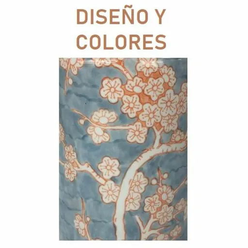 Lâmpada de Mesa DKD Home Decor Porcelana Azul Laranja Poliéster Bloemen (35 x 35 x 57 cm)