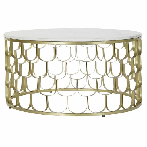 Mesa de Apoio DKD Home Decor 81 x 81 x 42 cm Dourado Branco Plástico Mármore Ferro