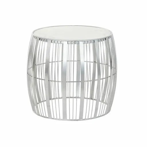 Mesa de Apoio DKD Home Decor Branco Mármore Ferro Prateado (46 x 46 x 41 cm)