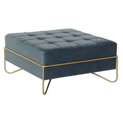 Banqueta DKD Home Decor   Espuma Azul Dourado Metal Poliéster Veludo Madeira MDF (80 x 80 x 42 cm)