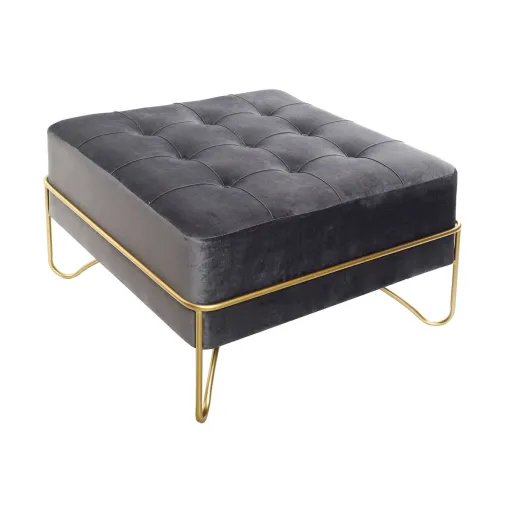 Banqueta DKD Home Decor   Espuma Cinzento Dourado Metal Poliéster Veludo Madeira MDF (80 x 80 x 47 cm)