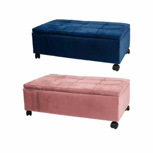 Banqueta DKD Home Decor   Cor de Rosa Poliéster Veludo Azul Marinho Choupo (70 x 39,5 x 24,5 cm) (2 Unidades)