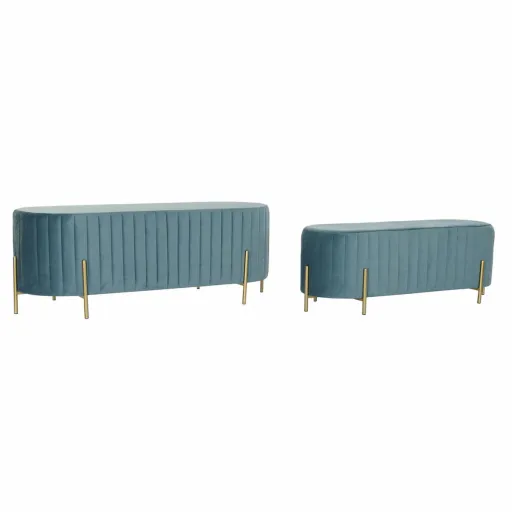 Banqueta DKD Home Decor   Azul Dourado Metal Poliéster Veludo (123 x 50 x 45 cm)