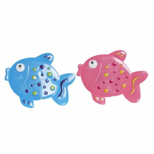 Tapete de Banho DKD Home Decor 13 x 1 x 10,5 cm Azul Cor de Rosa Infantil PVC Peixe (2 Unidades)