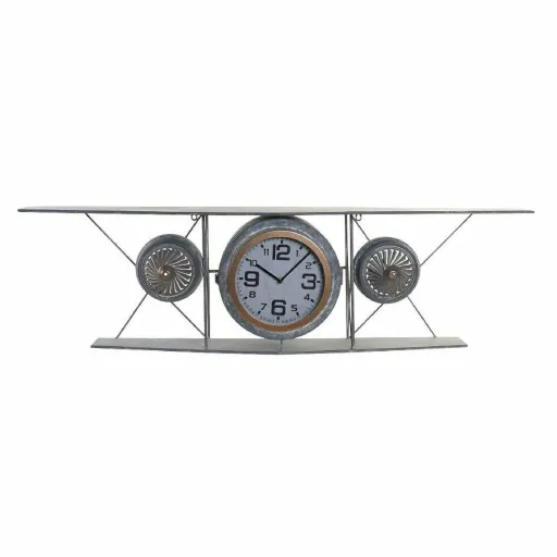 Relógio de Parede DKD Home Decor Cristal Ferro Avião Madeira MDF Cinzento Escuro (120 x 21 x 33.5 cm)