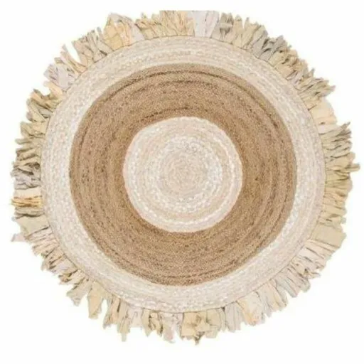 Tapete DKD Home Decor 140 x 140 x 1 cm Natural Bege Castanho Poliéster Algodão Tropical Jute Franjas