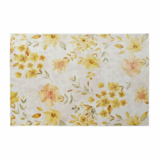 Tapete DKD Home Decor Amarelo Branco Poliéster Algodão Bloemen (120 x 180 x 0.5 cm)