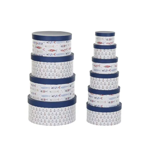 Conjunto de Caixas de Organização Empilháveis DKD Home Decor Marinha Riscas Branco Azul Marinho Cartão (37,5 x 37,5 x 18 cm)