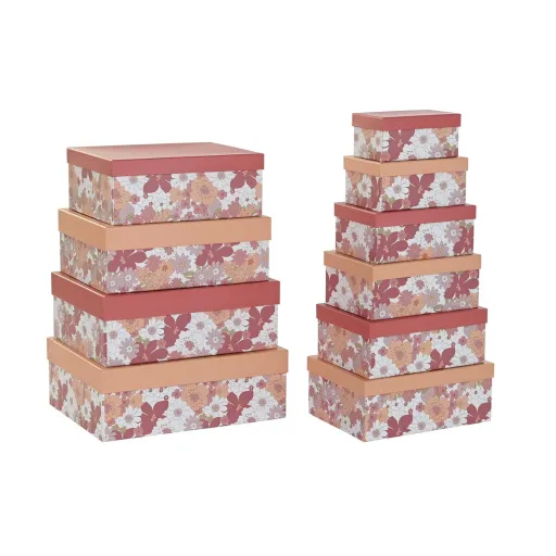 Conjunto de Caixas de Organização Empilháveis DKD Home Decor Fúcsia Branco Pêssego Cartão (43,5 x 33,5 x 15,5 cm)