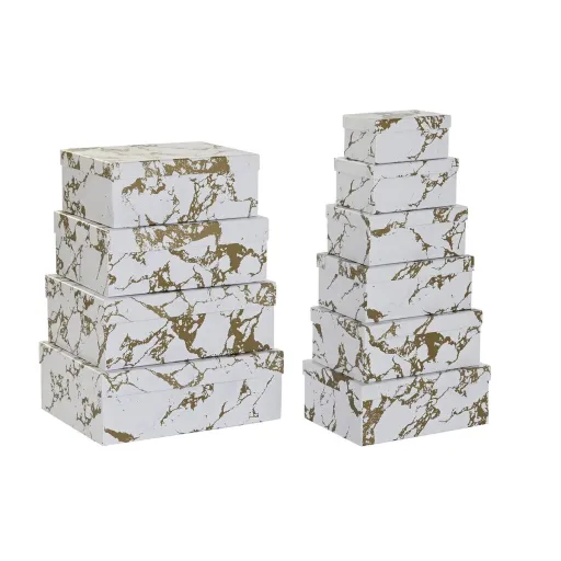 Conjunto de Caixas de Organização Empilháveis DKD Home Decor Dourado Branco Cartão (43,5 x 33,5 x 15,5 cm)