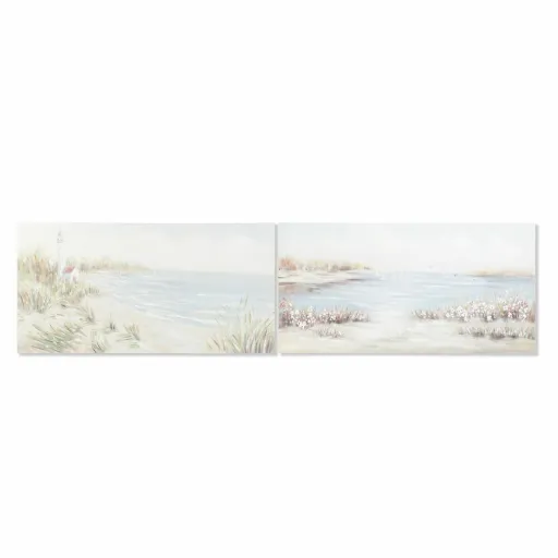 Pintura DKD Home Decor 140 x 3,7 x 70 cm Praia Mediterrâneo (2 Unidades)