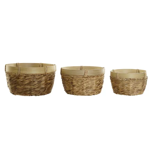 Conjunto de Cestas DKD Home Decor Bambu Tropical Juncos (40 x 40 x 23 cm) (3 Peças)