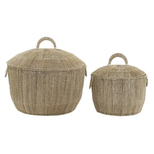 Conjunto de Cestas DKD Home Decor Castanho Multicolor Natural Juta Jute Metal Boho 51 x 51 x 48 cm