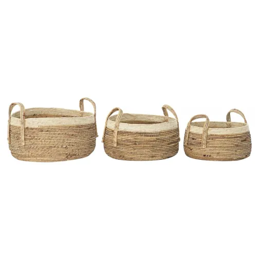 Conjunto de Cestas DKD Home Decor Tropical Fibra Natural Juncos (45 x 45 x 33 cm) (3 Peças)