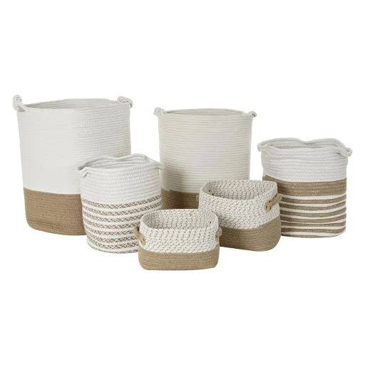 Conjunto de Cestas DKD Home Decor Branco Algodão Jute (45 x 45 x 54 cm) (6 Peças)