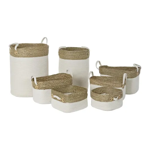 Conjunto de Cestas DKD Home Decor Branco Algodão Fibra Natural (41 x 41 x 52,5 cm) (7 Peças)