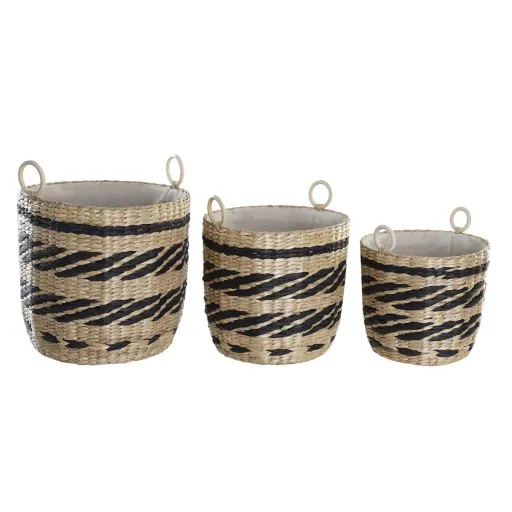 Conjunto de Cestas DKD Home Decor Poliéster Colonial Fibra (38 x 38 x 36 cm)