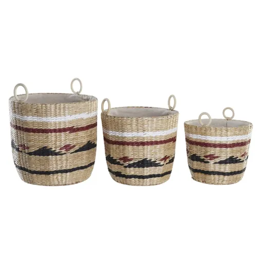 Conjunto de Cestas DKD Home Decor Poliéster Colonial Fibra (38 x 38 x 36 cm)