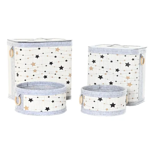 Conjunto de Cestos DKD Home Decor Branco Preto Cinzento Dourado Bambu Estrelas 41 x 31 x 42 cm (4 Peças) (2 Unidades)