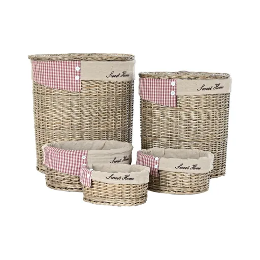 Conjunto de Cestos DKD Home Decor Vermelho Bege Natural Vime Cottage 51 x 37 x 56 cm (5 Peças) (5 Unidades)