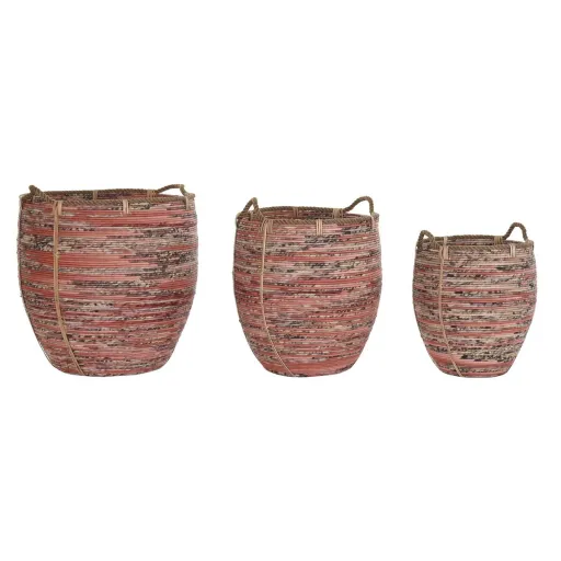 Conjunto de Cestas DKD Home Decor Pêssego Natural Boho 52 x 52 x 58 cm