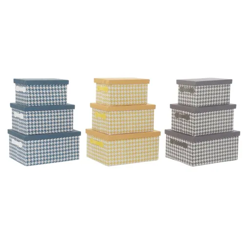 Conjunto de Caixas de Organização Empilháveis DKD Home Decor Cinzento Azul Amarelo 40 x 30 x 20 cm