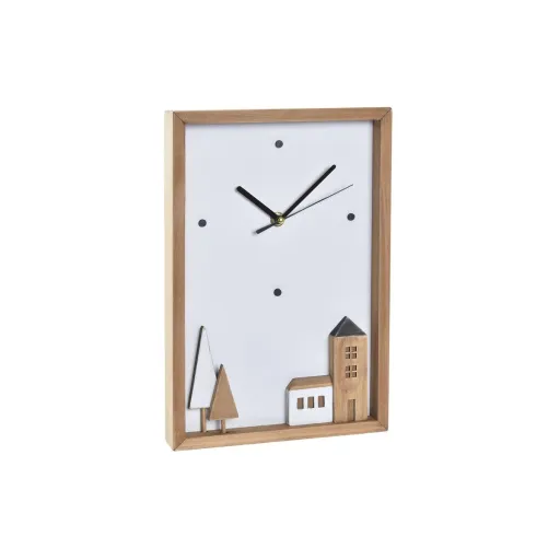 Relógio de Parede DKD Home Decor Branco Castanho Madeira Alumínio Casas Urbana 20 x 4 x 30 cm