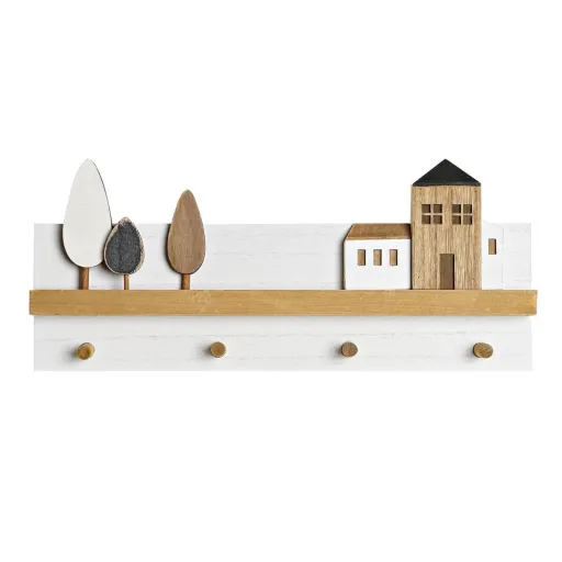 Bengaleiro de Parede DKD Home Decor Madeira Casas Urbana 40 x 4 x 17 cm