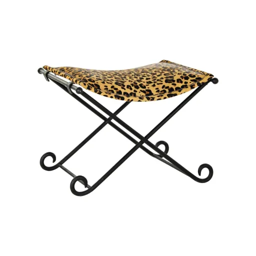 Repousa Pés DKD Home Decor Preto Metal Castanho Pele Leopardo (55 x 45 x 41 cm)