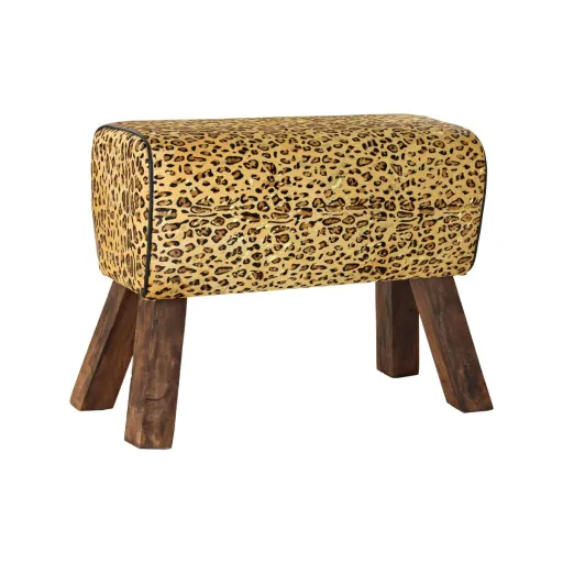 Repousa Pés DKD Home Decor Preto Madeira Castanho Pele Leopardo (67 x 30 x 51 cm)