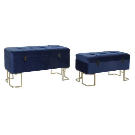 Banqueta DKD Home Decor   Azul Dourado Metal Veludo (90 x 40 x 47 cm)