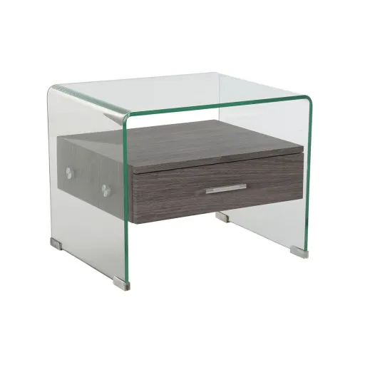 Mesa de Cabeceira DKD Home Decor Cinzento Catanho Escuro Cristal Madeira MDF 50 x 40 x 45,5 cm