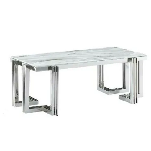 Mesa de Centro DKD Home Decor Branco Prateado Cristal Aço 120 x 60 x 45 cm