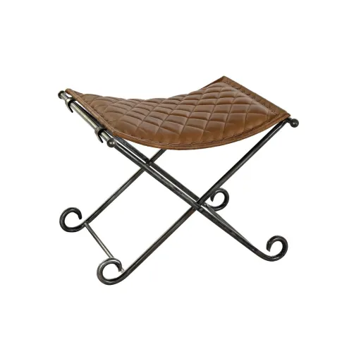 Banco de Pé-de-Cama DKD Home Decor Preto Metal Castanho Pele (53 x 45 x 44 cm)