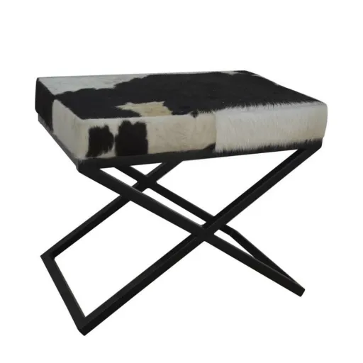 Banco de Pé-de-Cama DKD Home Decor Branco Preto Vaca Metal 60 x 40 x 50 cm