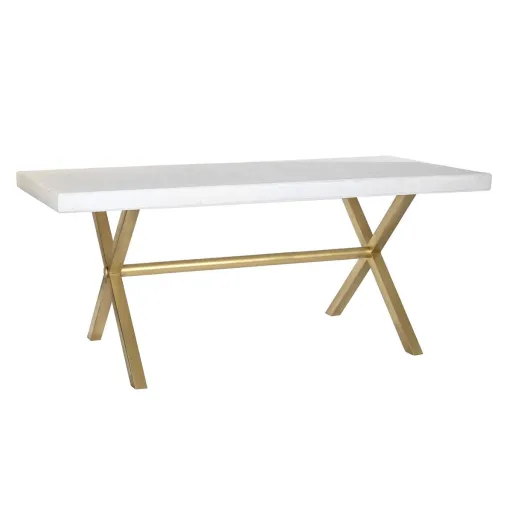 Mesa de Jantar DKD Home Decor Branco Dourado Latão Madeira de Mangueira 180 x 90 x 76 cm