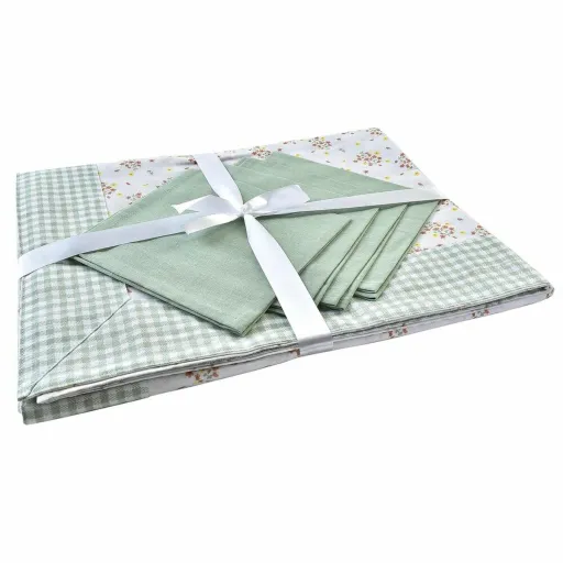 Conjunto de Toalhas de Mesa DKD Home Decor Bloemen Verde 150 x 150 x 0,5 cm