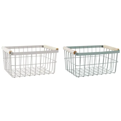 Cesta de Varetas DKD Home Decor Verde Bege Metal Pinheiro Vintage 30,5 x 20 x 14,5 cm (2 Unidades)