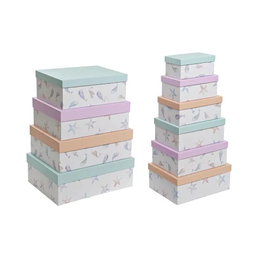 Conjunto de Caixas de Organização Empilháveis DKD Home Decor Marinha Cartão (43,5 x 33,5 x 15,5 cm)