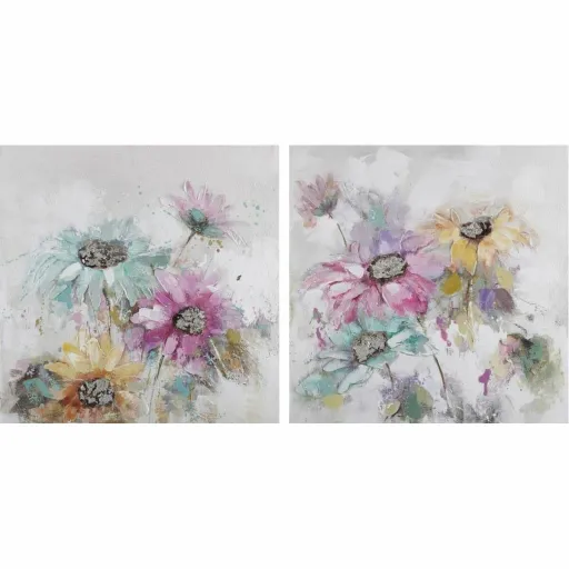 Pintura DKD Home Decor 100 x 3,5 x 100 cm Bloemen Shabby Chic (2 Unidades)