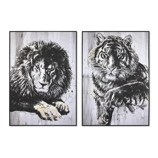 Pintura DKD Home Decor 103 x 4,5 x 143 cm Tigre Colonial (2 Unidades)